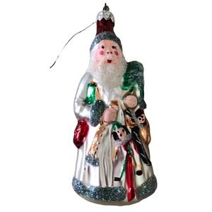 Blown Glass Christmas Tree Ornament Santa Claus Holding Tree Toy Bag 5”